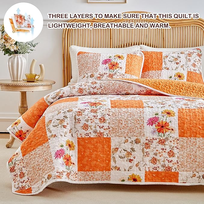 Joyreap 3 Pieces Quilt Set California King, 102x114 inches- Floral Patchwork - Image 3