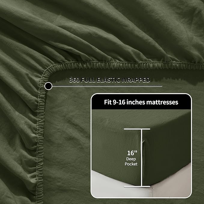 LBRO2M 100% Pure Linen Sheet Set Deep Pocket Up to 16" Bed Sheets Sets - Image 3