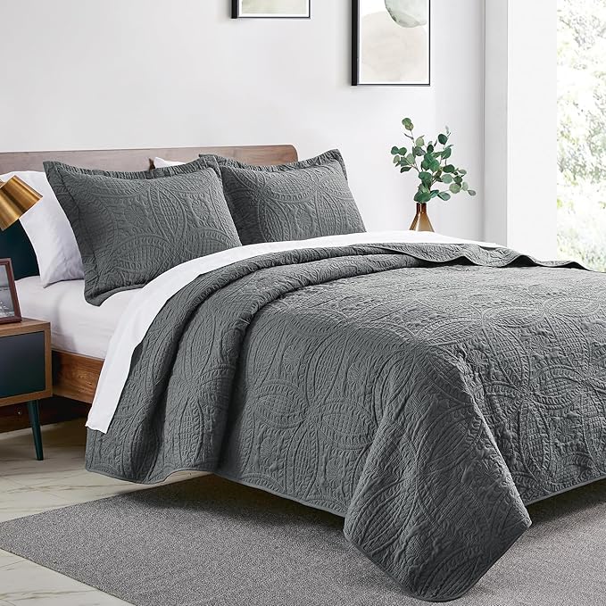 Love's cabin Oversized King Size Quilt Bedding Set Dark Grey Bedspreads - Image 2