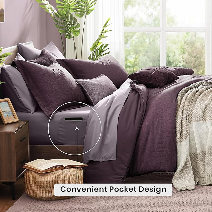 Monbix Super King Plus Comforter Set, Italian Plum Cationic Dyeing Bedding Set - Image 4