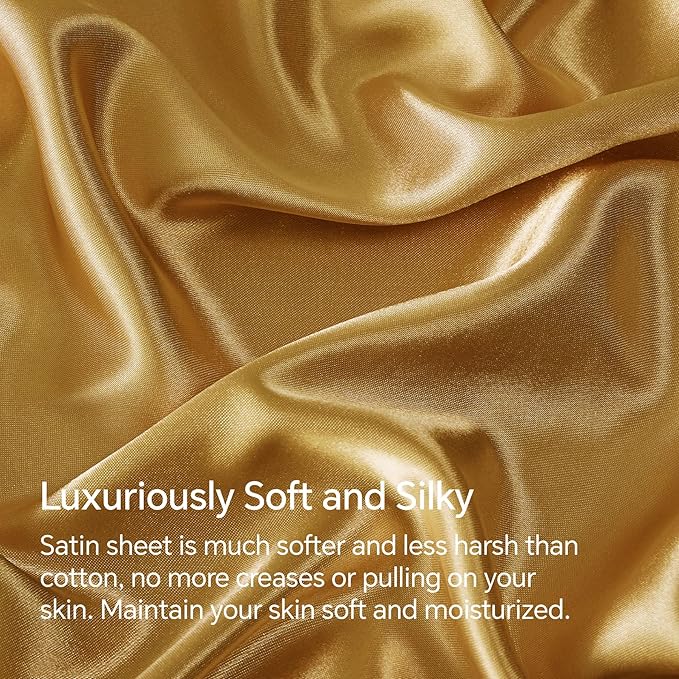 BEDELITE Satin Sheets Queen Size Bed Set, Luxury Soft Gold Silky Sheets - Image 3