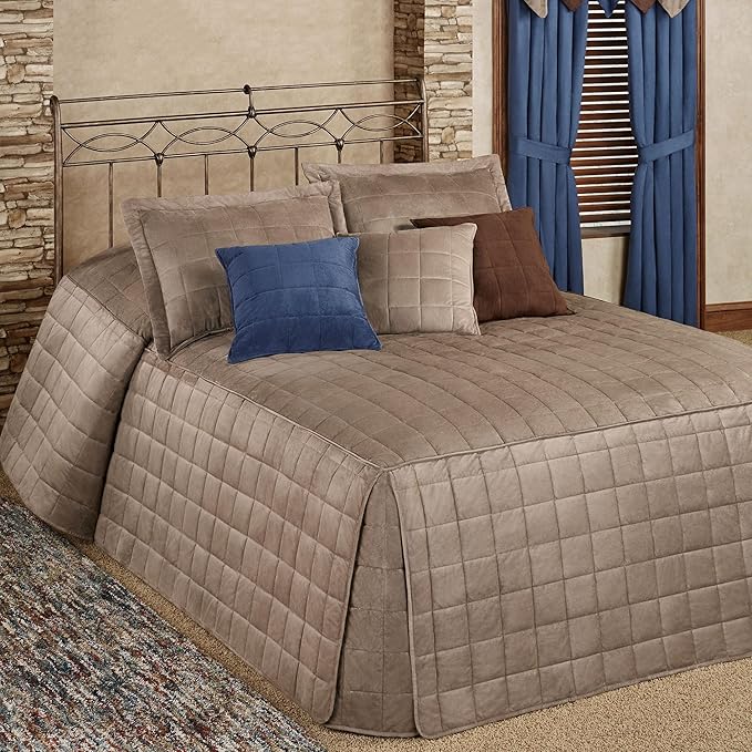 Touch of Class Camden Luxury Bedding | Neutral Sand Color | Grande Fitted Bedspread | Faux Suede Box Quilted Design | Designed 3 Piece Set Includes King Bedspread and 2 King Shams