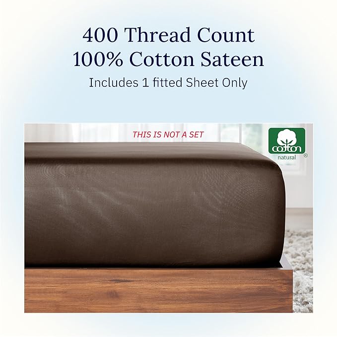 California Design Den 100% Cotton Fitted Sheet Full Only, 400 Thread Count - Image 4