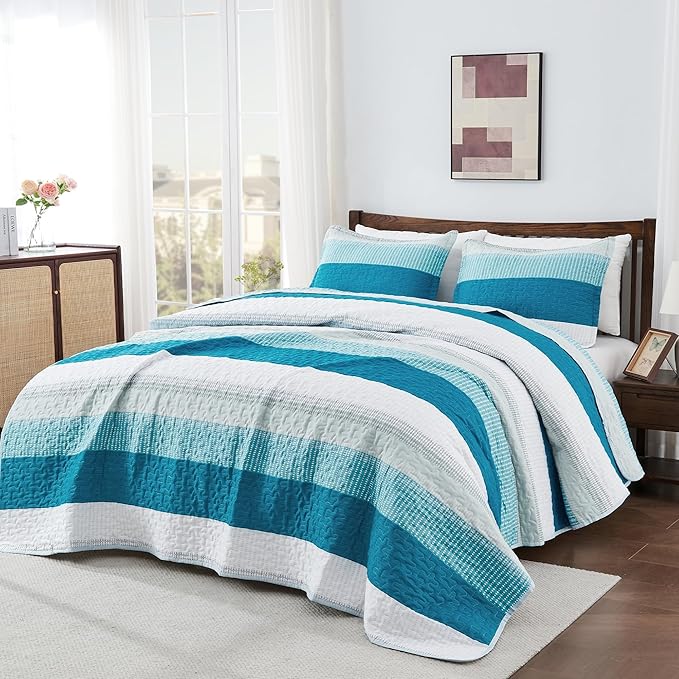 Andency Teal White Quilt Twin, 2 Pieces Patchwork Bedspread Coverlet Set - Image 6