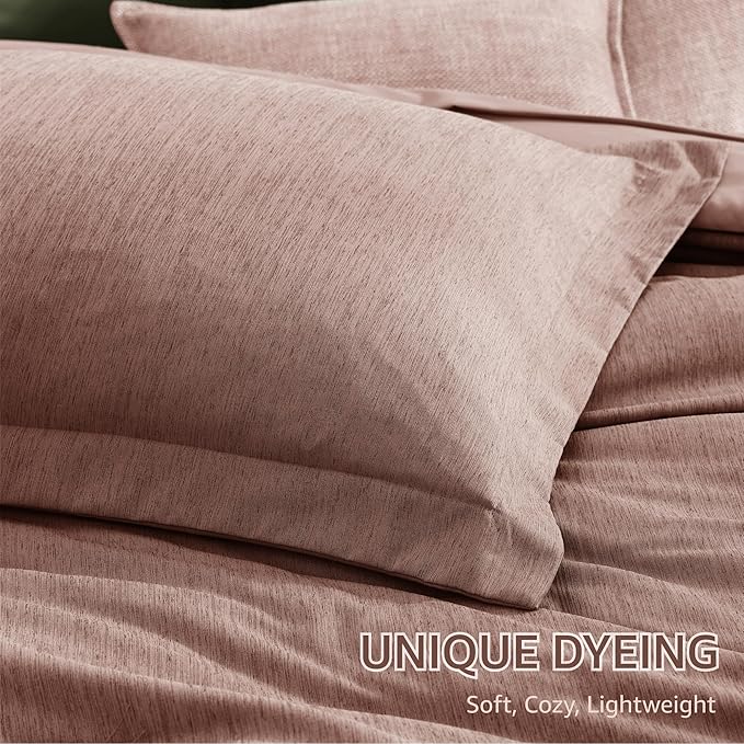 Monbix Full Size Comforter Set-7 Pieces Dusty Pink Cationic Dyeing Bed in a Bag - Image 6