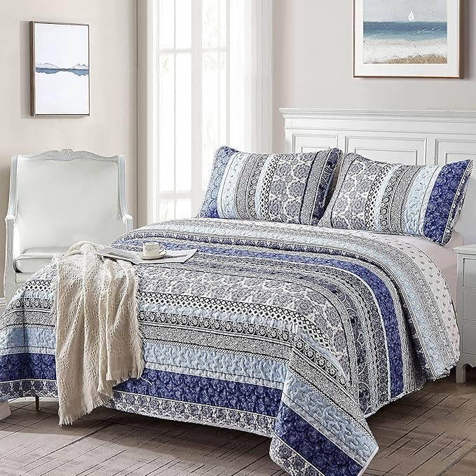 WONGS BEDDING Boho Quilt Set Full Size, Lightweight Bedspread Coverlet Bedding - Image 2