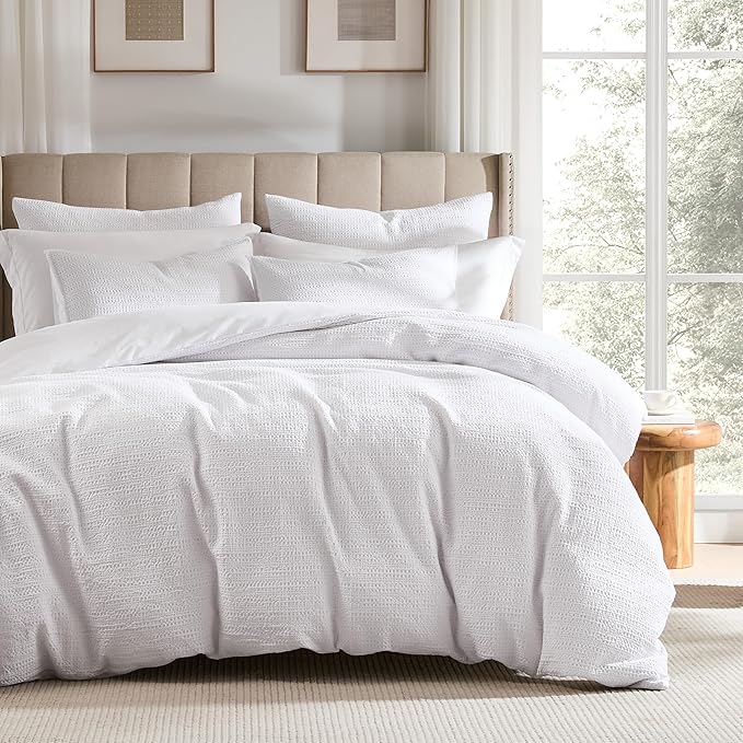 WDCOZY 100% Cotton Luxury Honeycomb Duvet Cover Set Queen Size by WDCOZY