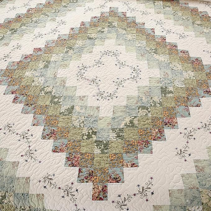 ROOMLIFE Quilt Set Floral Leaves 3D Embroidery Pattern 3 PCS 100% Cotton - Image 2