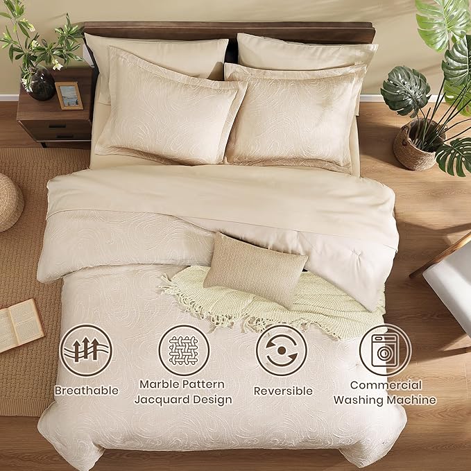 Monbix King Size Comforter Set, Birch Marble Pattern King Size Bed Set - Image 2