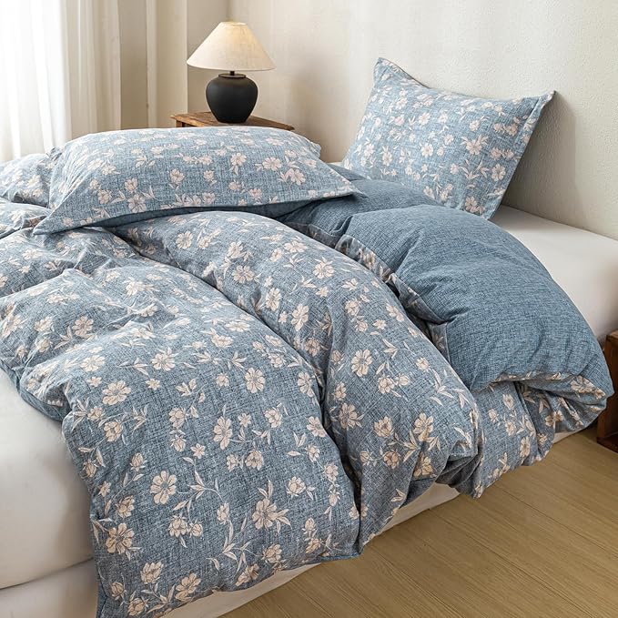 OAITE Blue Flower King Size Duvet Cover-3 Pieces Prewashed Cotton-Like - Image 2