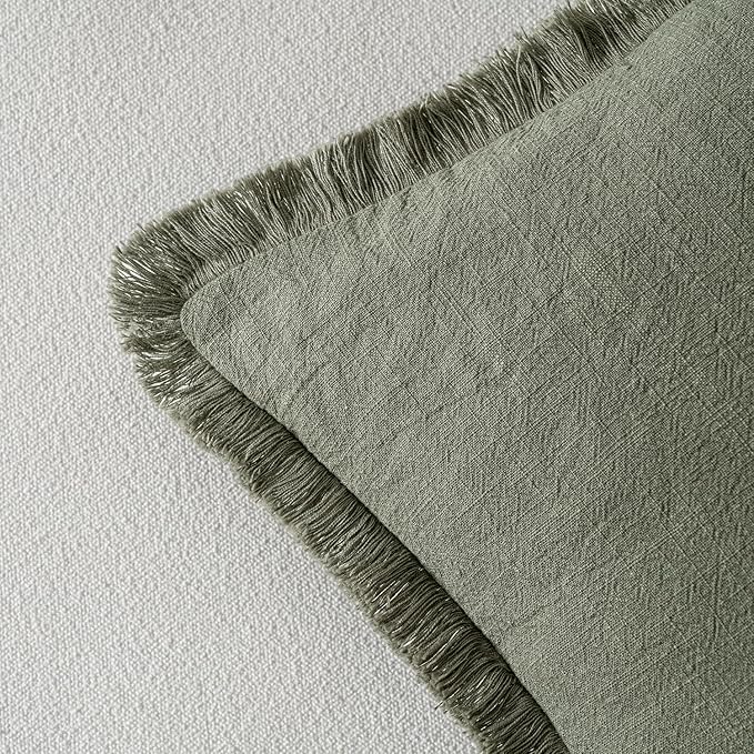 MIULEE Decorative Throw Pillow Covers Neutral Linen Fringe Throw Pillows Euro - Image 3