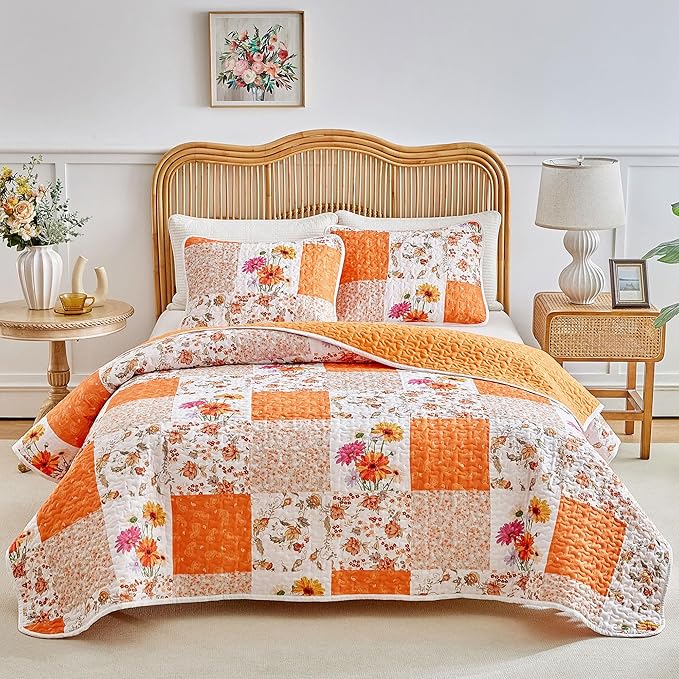 Joyreap 3 Pieces Quilt Set California King, 102x114 inches- Floral Patchwork by Joyreap