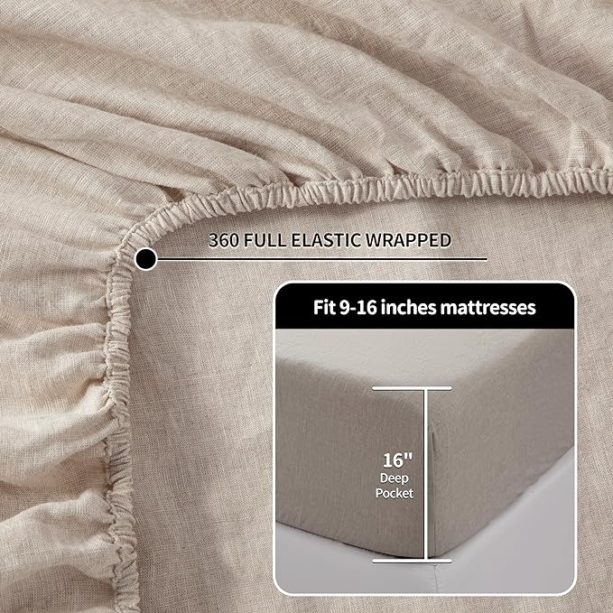 LBRO2M 100% Pure Linen Sheet Set Deep Pocket Up to 16" Bed Sheets Sets - Image 4