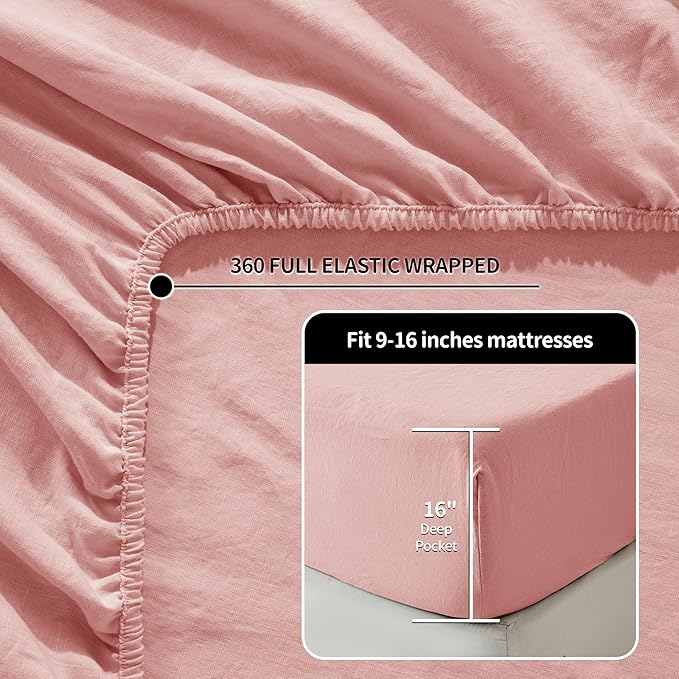 LBRO2M 100% Pure Linen Sheet Set Deep Pocket Up to 16" Bed Sheets Sets - Image 3