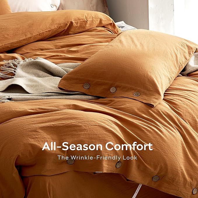 JELLYMONI 100% Washed Cotton Duvet Cover Full – Soft, Breathable Linen-Look - Image 5