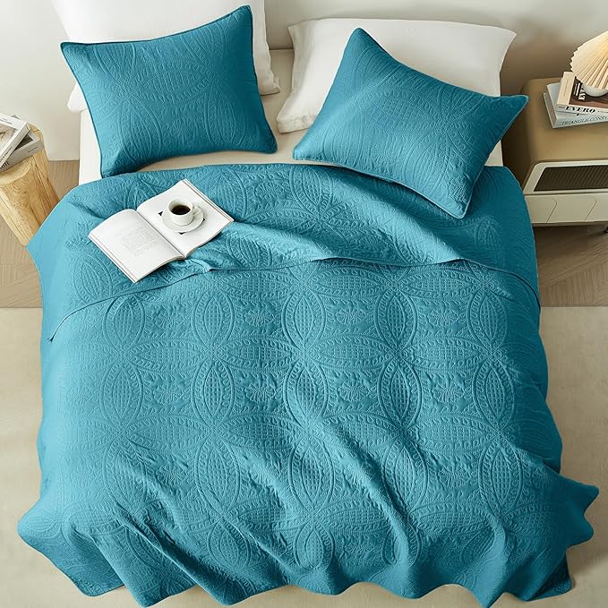 akkialla Teal King/Cal King Quilt Set, Ultrasonic Lightweight Bedspread Coverlet - Image 3