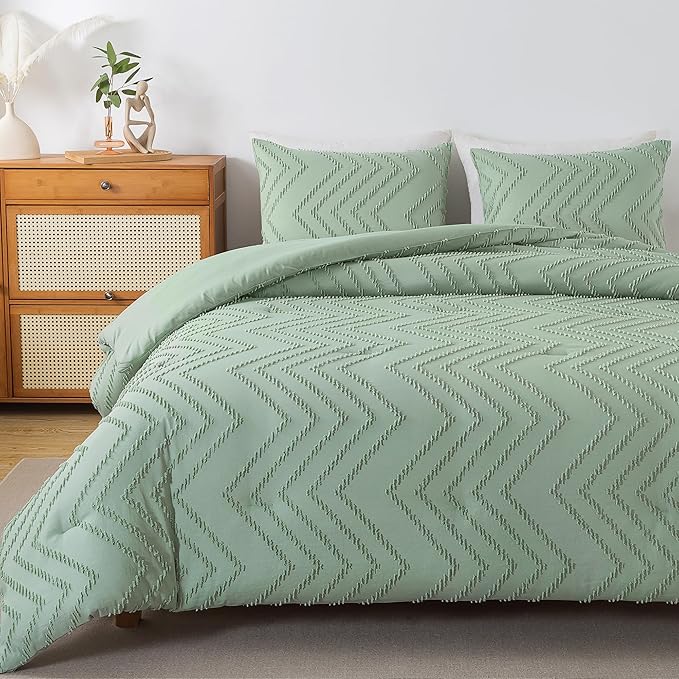 Andency Sage Green Comforter Full, Boho Soft Fluffy Warm Lightweight Bedding - Image 3