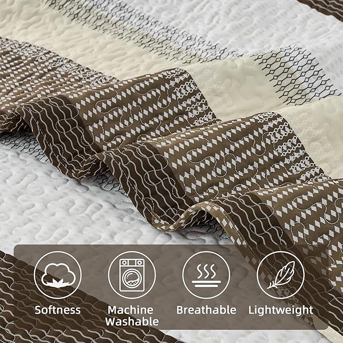 Andency California King Quilt Set Mocha Brown, 3 Pieces Ultra Soft Lightweight - Image 5