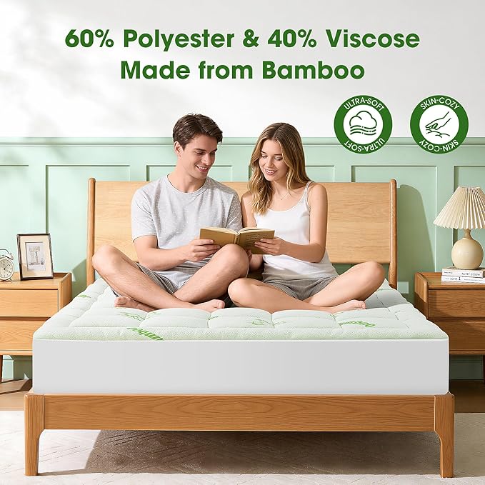 Mattress Pad Queen Size, Cooling Pillow Top Mattress Topper, Ultra Soft Viscose - Image 3