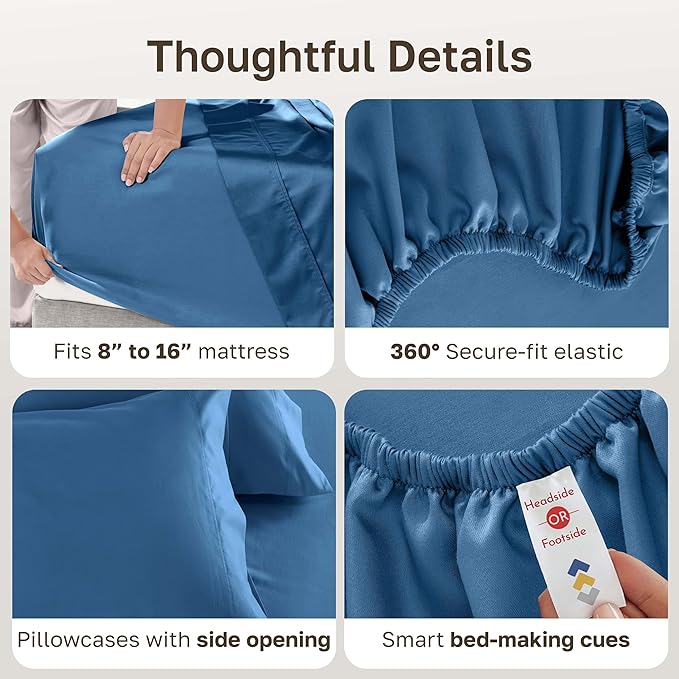 California Design Den Natural 100% Cotton Bed Sheets Queen Size Set - Image 5