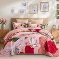 Tyrot 3 Piece Pink Boho Floral Californial King Quilt Sets Farmhouse Botanical by TyrotHomeDecor