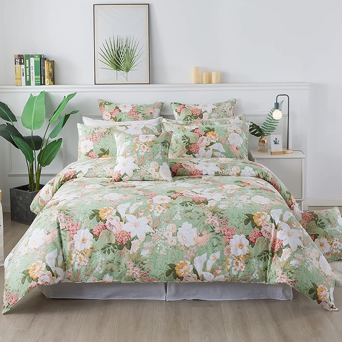 FADFAY Floral Duvet Cover Set Queen 100% Cotton Shabby Vintage Bedding 600 TC - Image 9