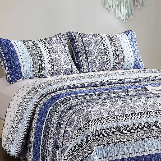 WONGS BEDDING Boho Quilt Set King Size, Lightweight Bedspread Coverlet Bedding - Image 4