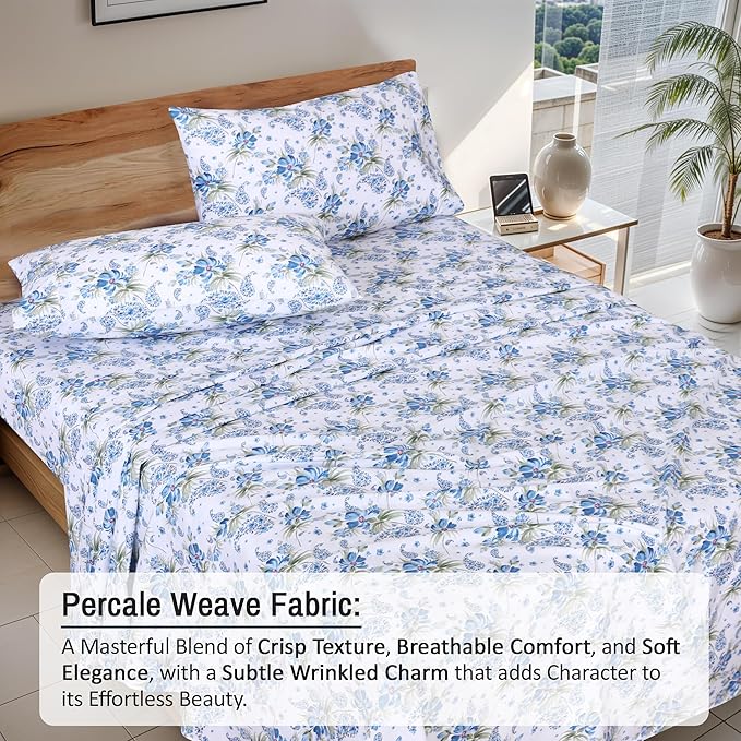 RUVANTI 100% Cotton Sheets Queen Size Set, 4 Pieces, Soft & Breathable Percale - Image 3