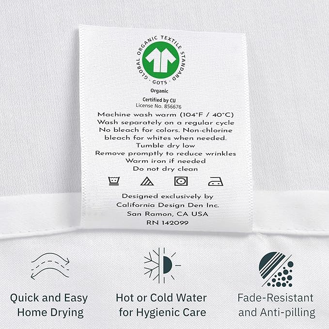 California Design Den 100% Organic Cotton Sheets Queen Size Bed Set - Image 7