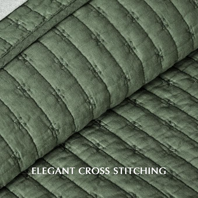 EVERGRACE Cross Stitch Pre-Washed Cotton Quilt Bedding Set Queen Size, - Image 7