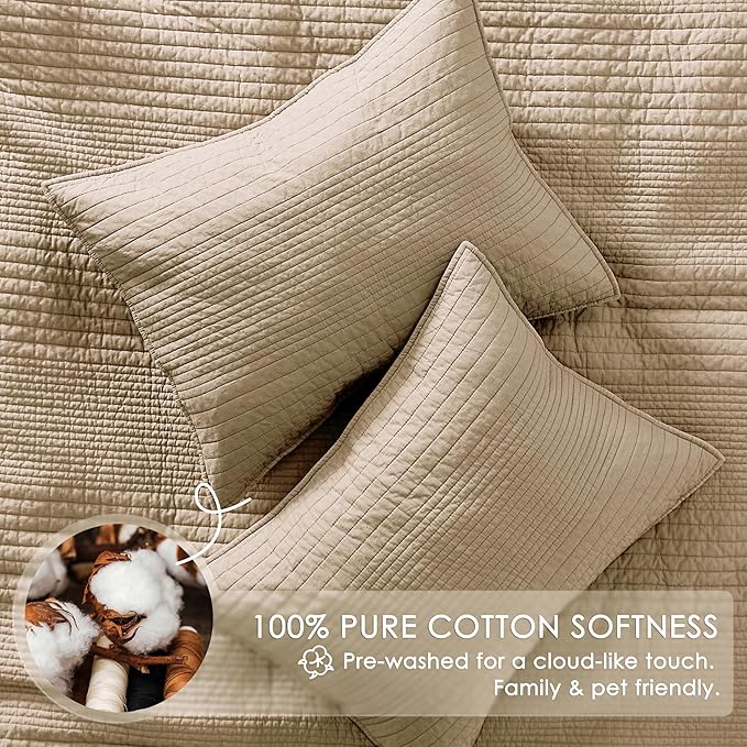 palassio Striped Dark Beige 100% Cotton Quilt Twin Size Bedding Sets, - Image 4