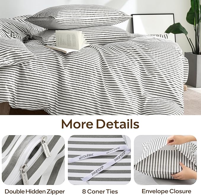 JELLYMONI 100% Natural Cotton 2pcs Striped Duvet Cover Sets - Image 5