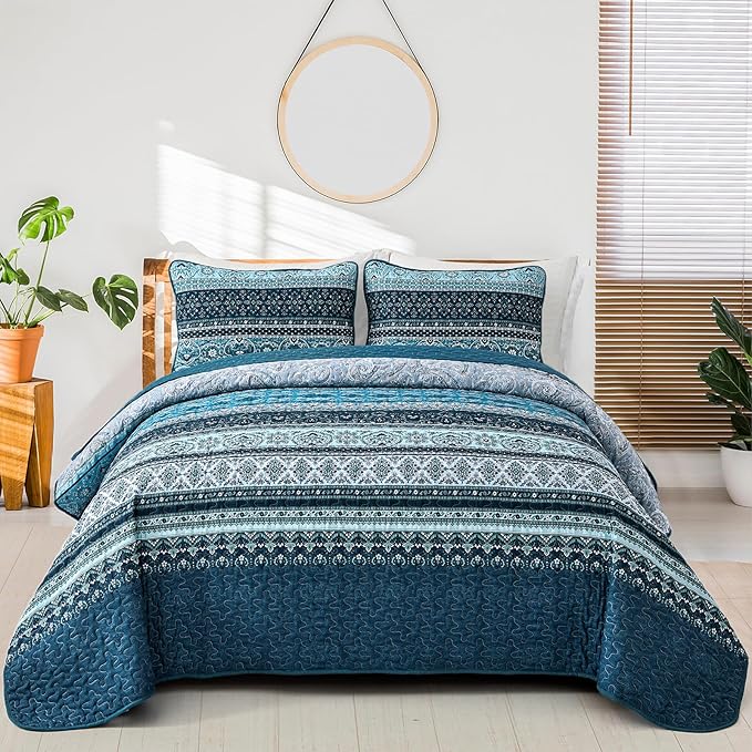 WONGS BEDDING Boho Quilt Set Full Size, Lightweight Microfiber Bed Decor by WONGSBEDDING
