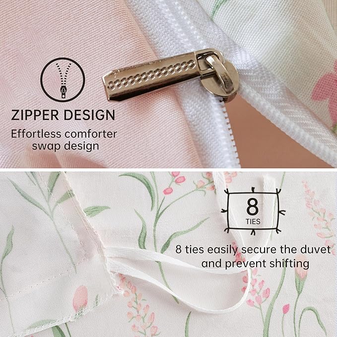 BOLINLIVING Pink Floral Duvet Cover Twin Size, Kids Girls Botanical Leaf Spring - Image 8