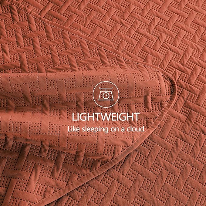 FLYMME King Size Quilt Bedding Set Burnt Orange Lightweight Bedspreads Set - Image 6