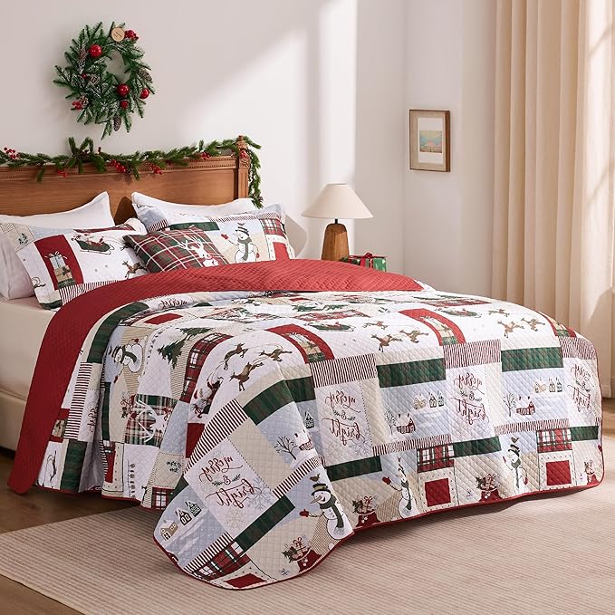 PPOLCA Christmas King Quilt Bedding Set, Snowman Printed Lightweight Reversible - Image 5