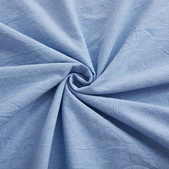 LOVQUE Light Blue Cotton Duvet Cover Queen Size, Linen Like Natural Bedding Set - Image 6