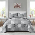 Mybedsoul Black Grey Boho Quilt Set King Size, 3 Pieces Plaid Floral Bedspread by Mybedsoul