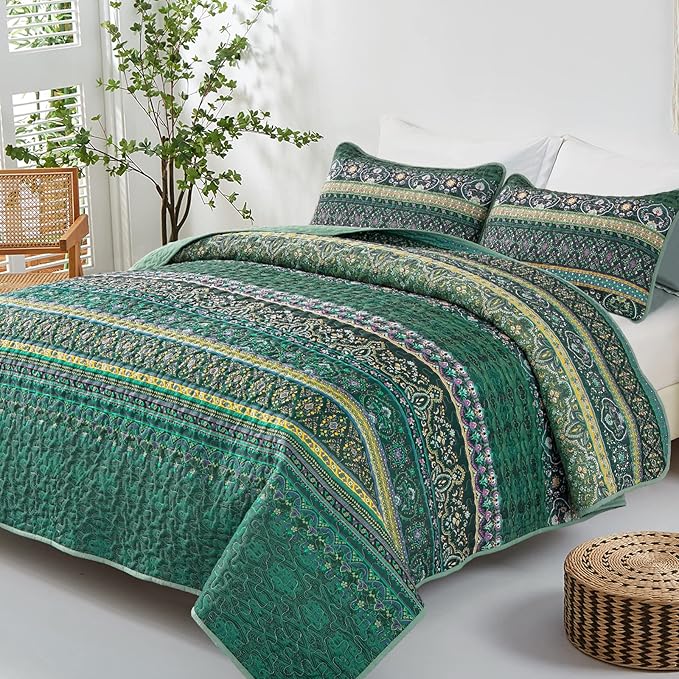 WONGS BEDDING Boho Quilt King Size, Lightweight Microfiber Bed Decor Bedspread - Image 2