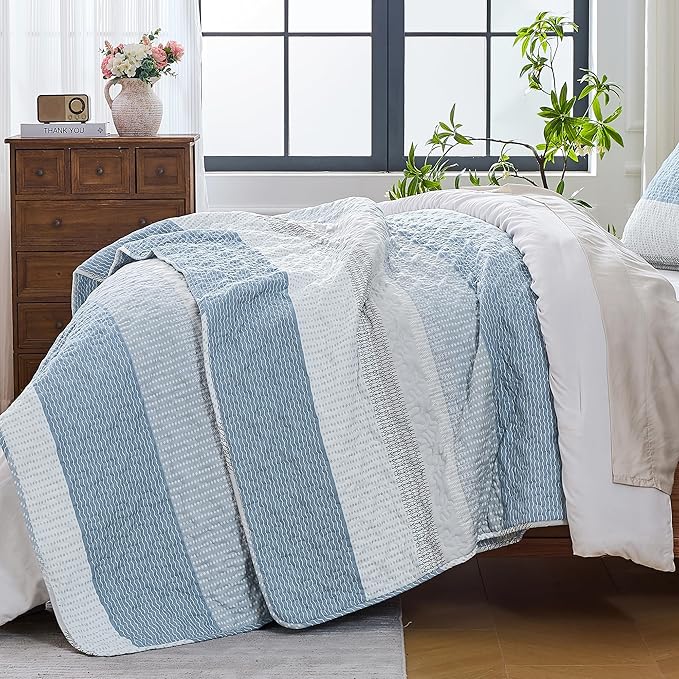Andency California King Quilt Set Misty Blue, 3 Pieces Ultra Soft Lightweight - Image 2