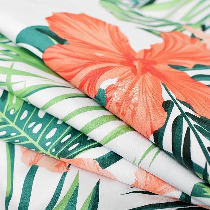 FADFAY Hawaiian Style Red Hibiscus Palm Leaves Tropical Duvet Cover Set Summer - Image 5