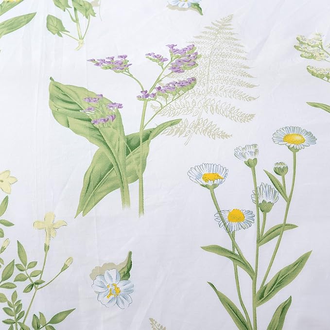 FADFAY Duvet Cover Set Queen Shabby Green Daisy and Lavender Flowers 100% Cotton - Image 9