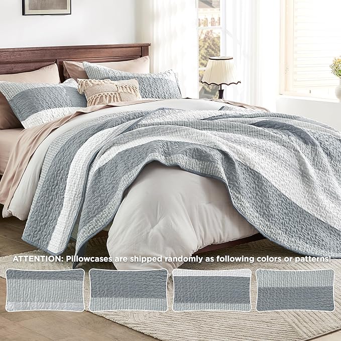 Andency Grey Striped Quilt Twin, 2 Pieces Patchwork Bedspread Coverlet Set - Image 8