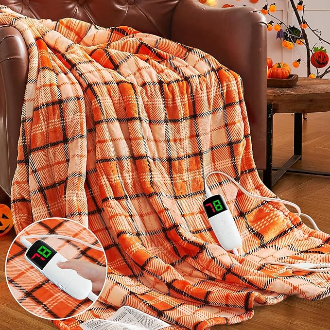 Orange Heated Throw Blanket Electric, 50X60 Heating Throw by OCTROT