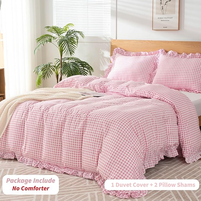 Gingham Duvet Cover King Size, 3 Pieces Soft Breathable Microfiber Plaid - Image 3