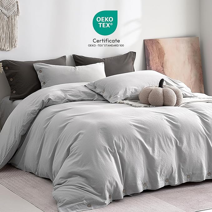 JELLYMONI 100% Washed Cotton Duvet Cover King – Soft, Breathable Linen-Look - Image 2