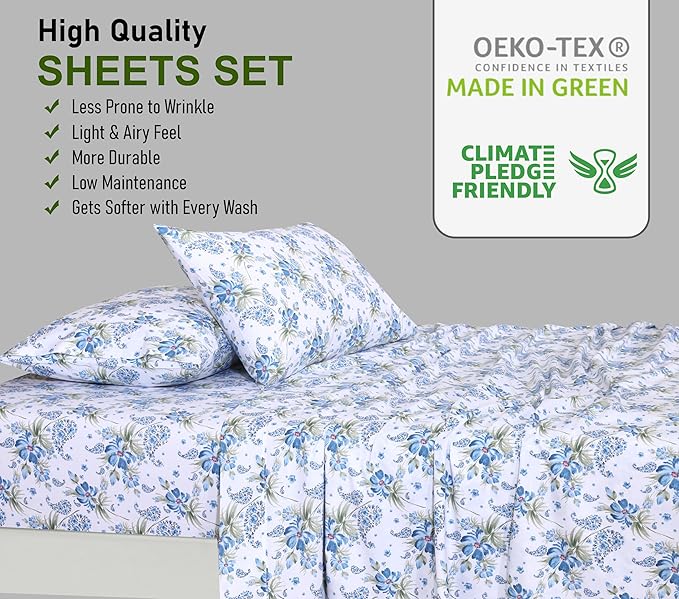 RUVANTI 100% Cotton Sheets Queen Size Set, 4 Pieces, Soft & Breathable Percale - Image 7