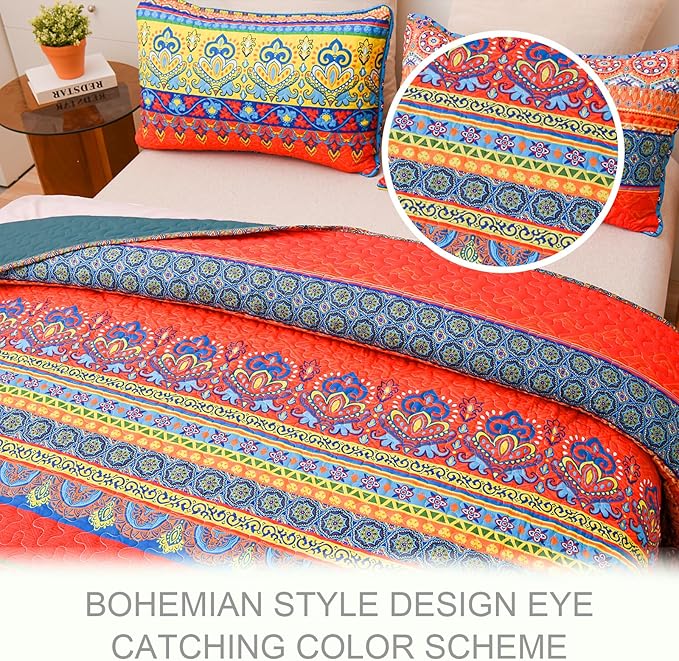 Exclusivo Mezcla Reversible Boho Quilts Queen Size - Image 3