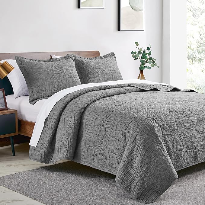 Love's cabin Twin Quilt Set Grey Bedspreads - Image 2