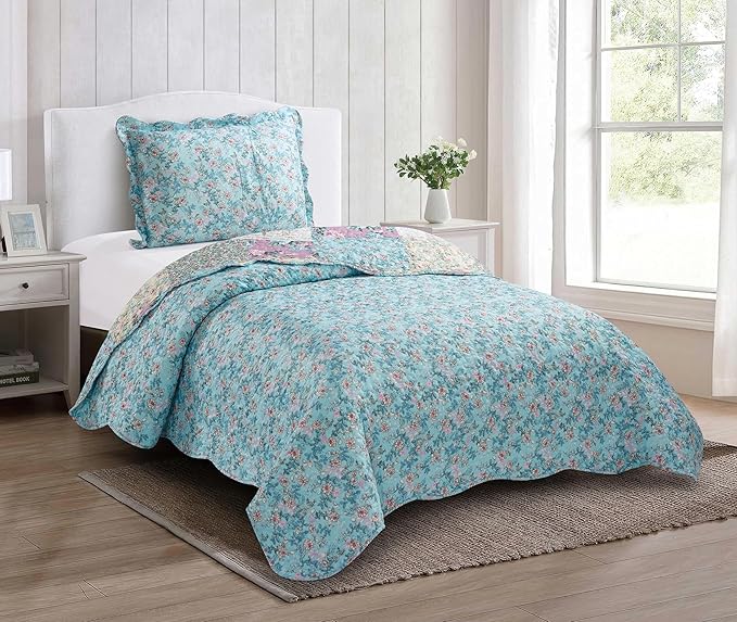 Brilliant Sunshine Lilac Rose Toile Quilt Set, 2-Piece Bedding Sets, - Image 2
